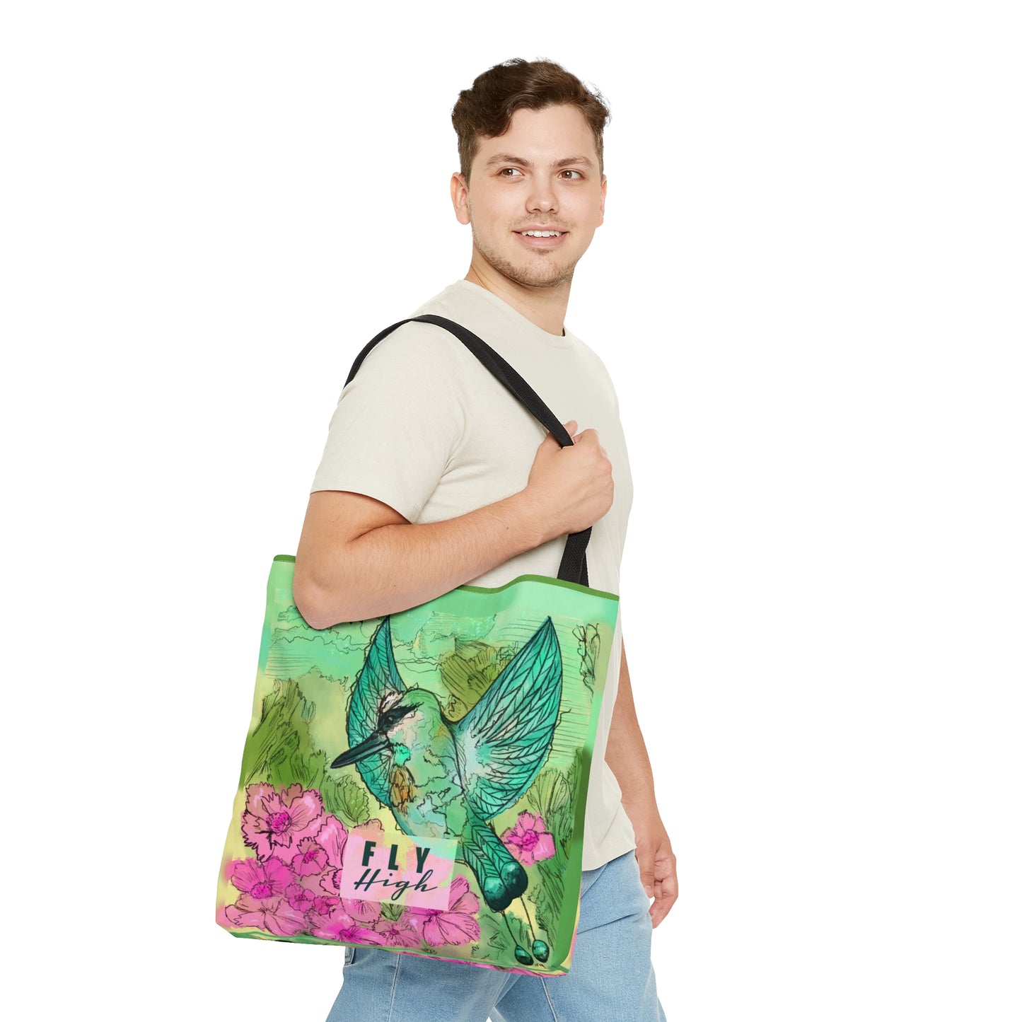 Fly High Green Bird Tote Bag