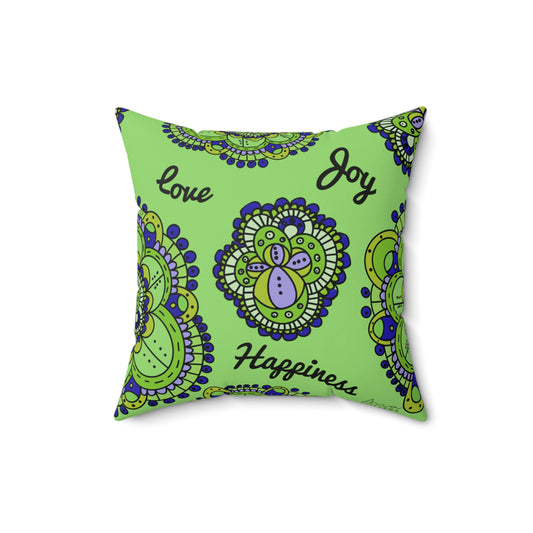 Mandala Green Pillow Positive Words