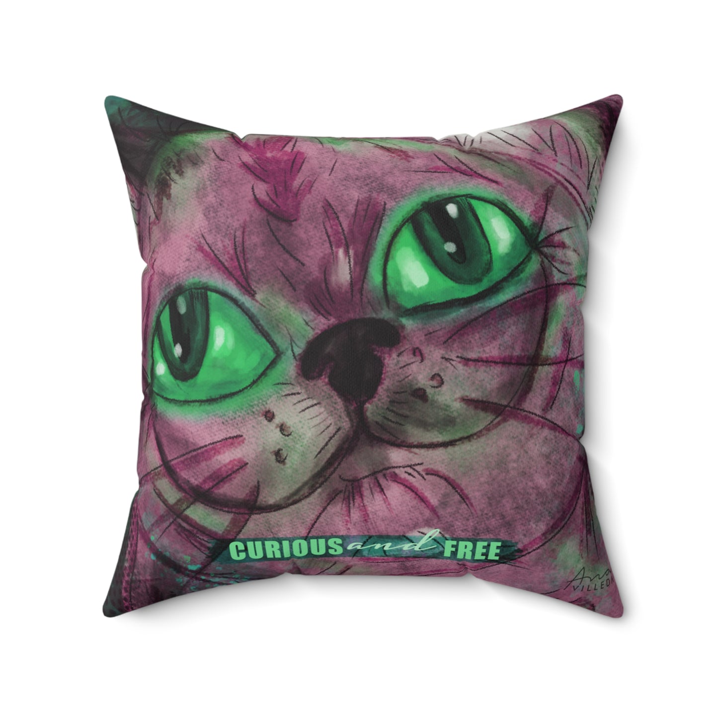 Curious Pink Cat Pillow