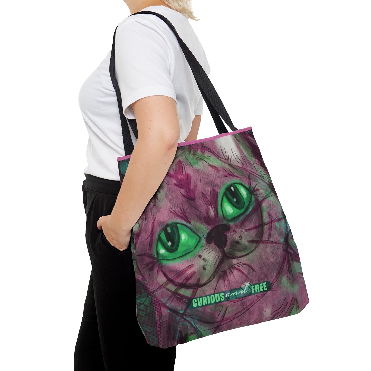 Curious Pink Cat Tote Bag