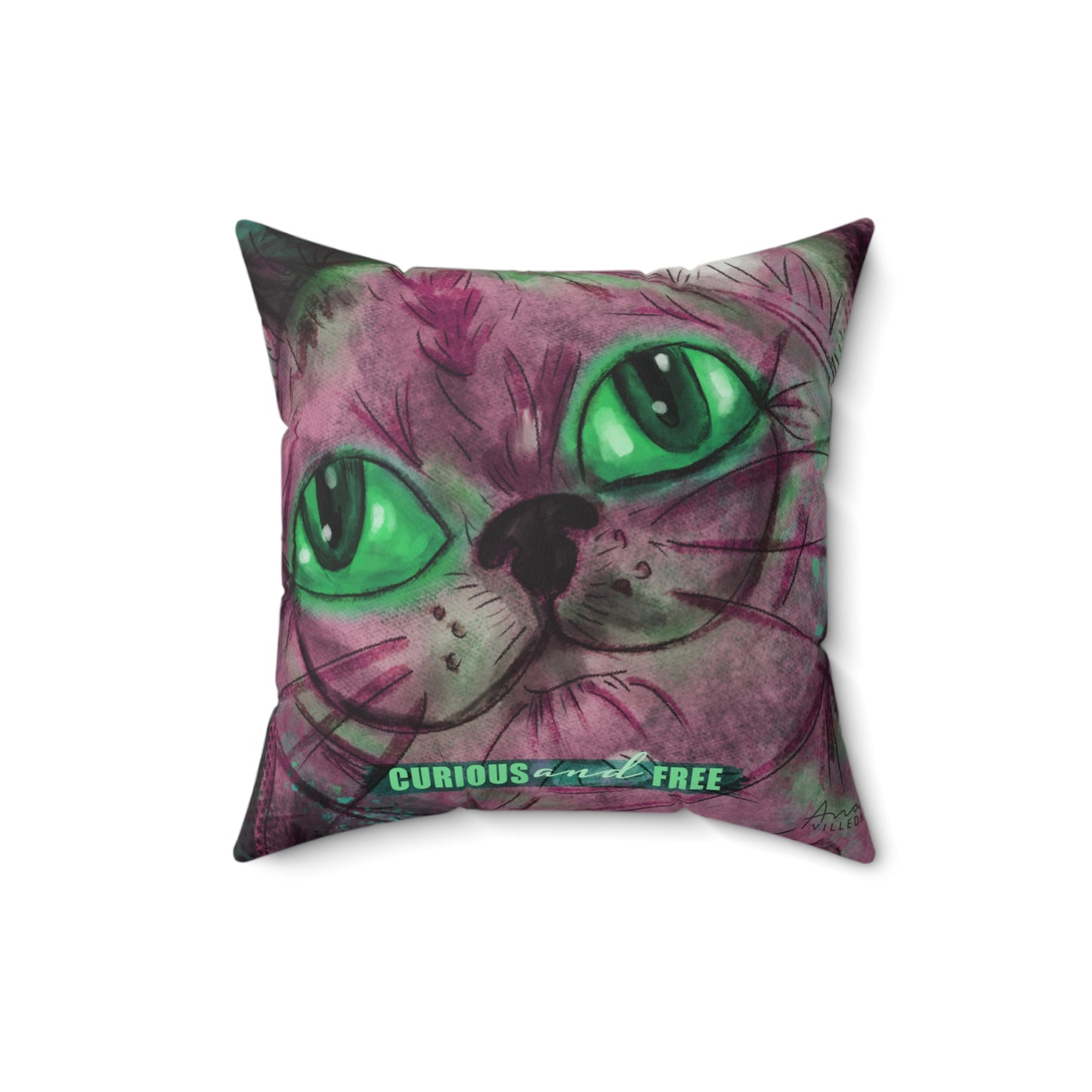 Curious Pink Cat Pillow