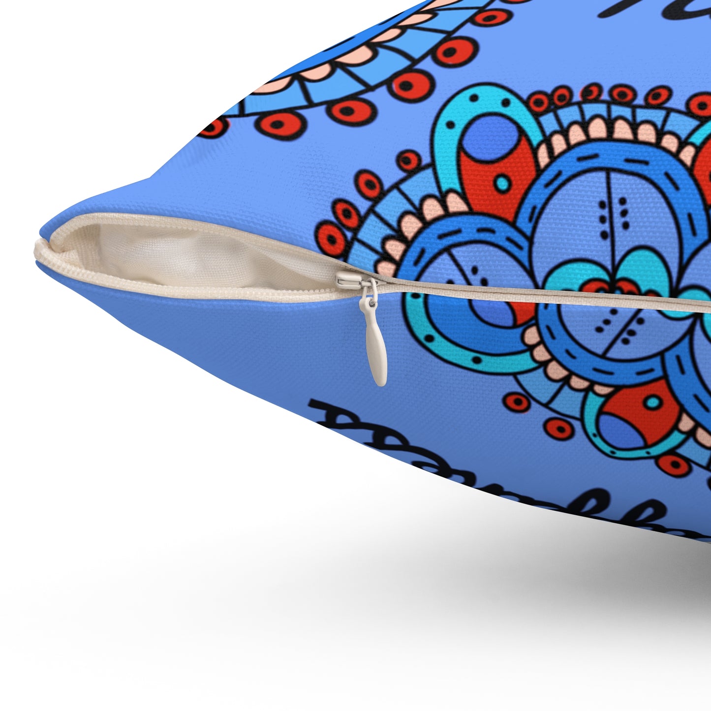 Mandala Blue Pillow Positive Words