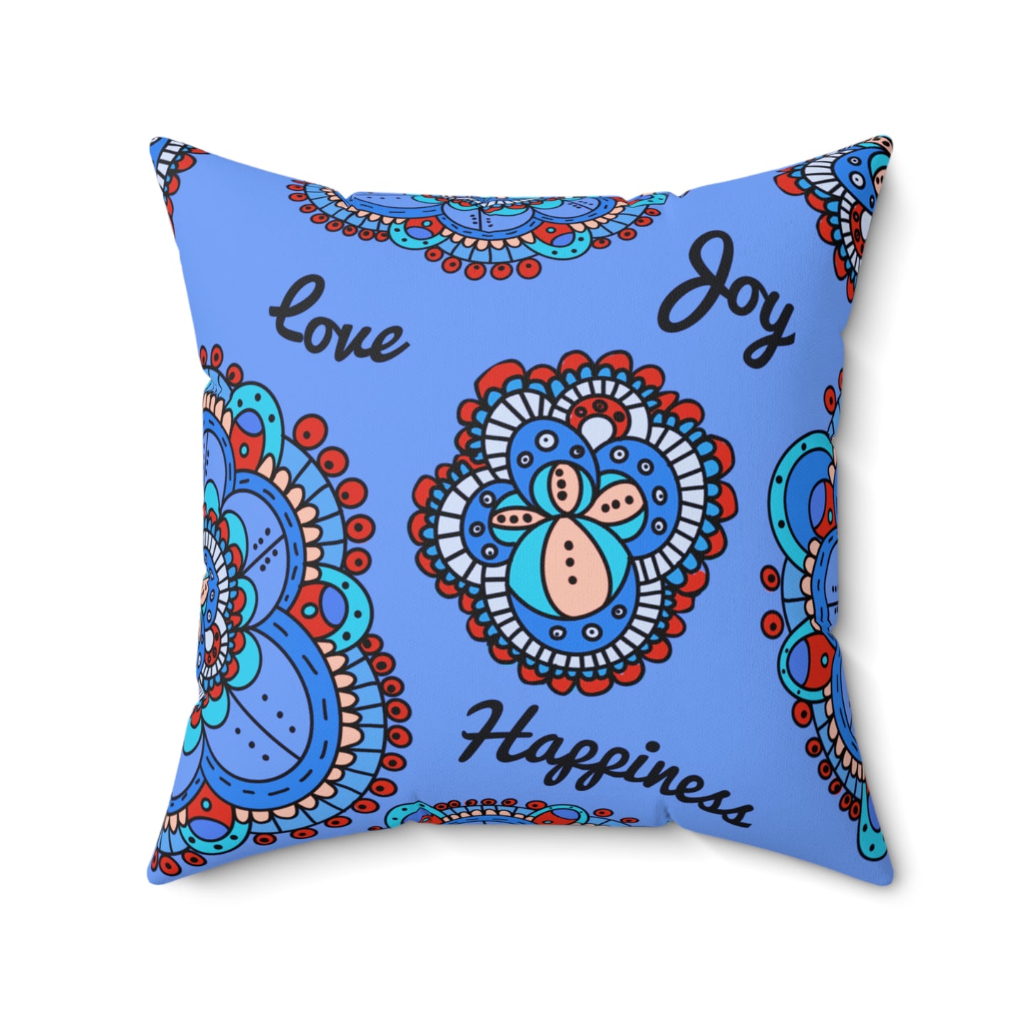 Mandala Blue Pillow Positive Words