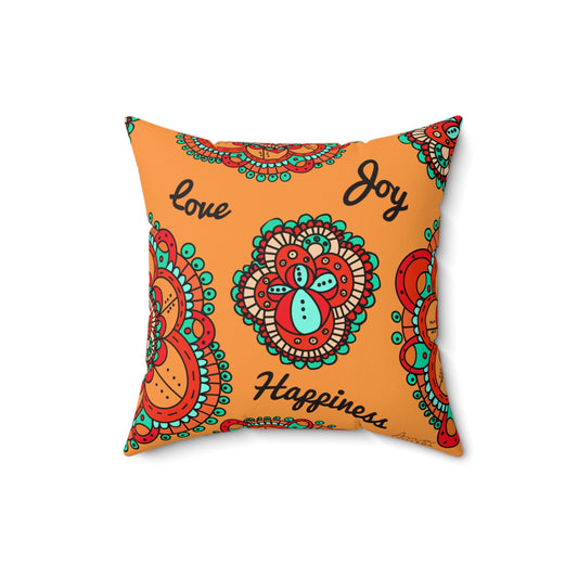 Mandala Orange Pillow Positive Words