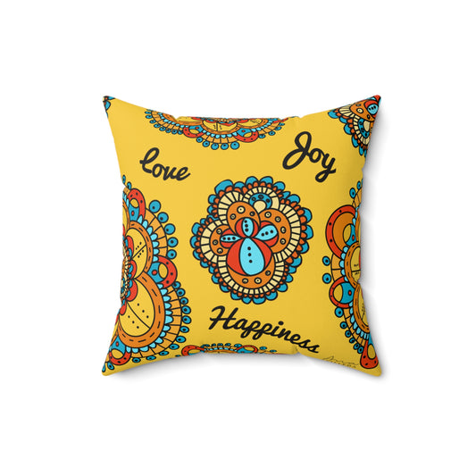 Mandala Yellow Pillow Positive Words