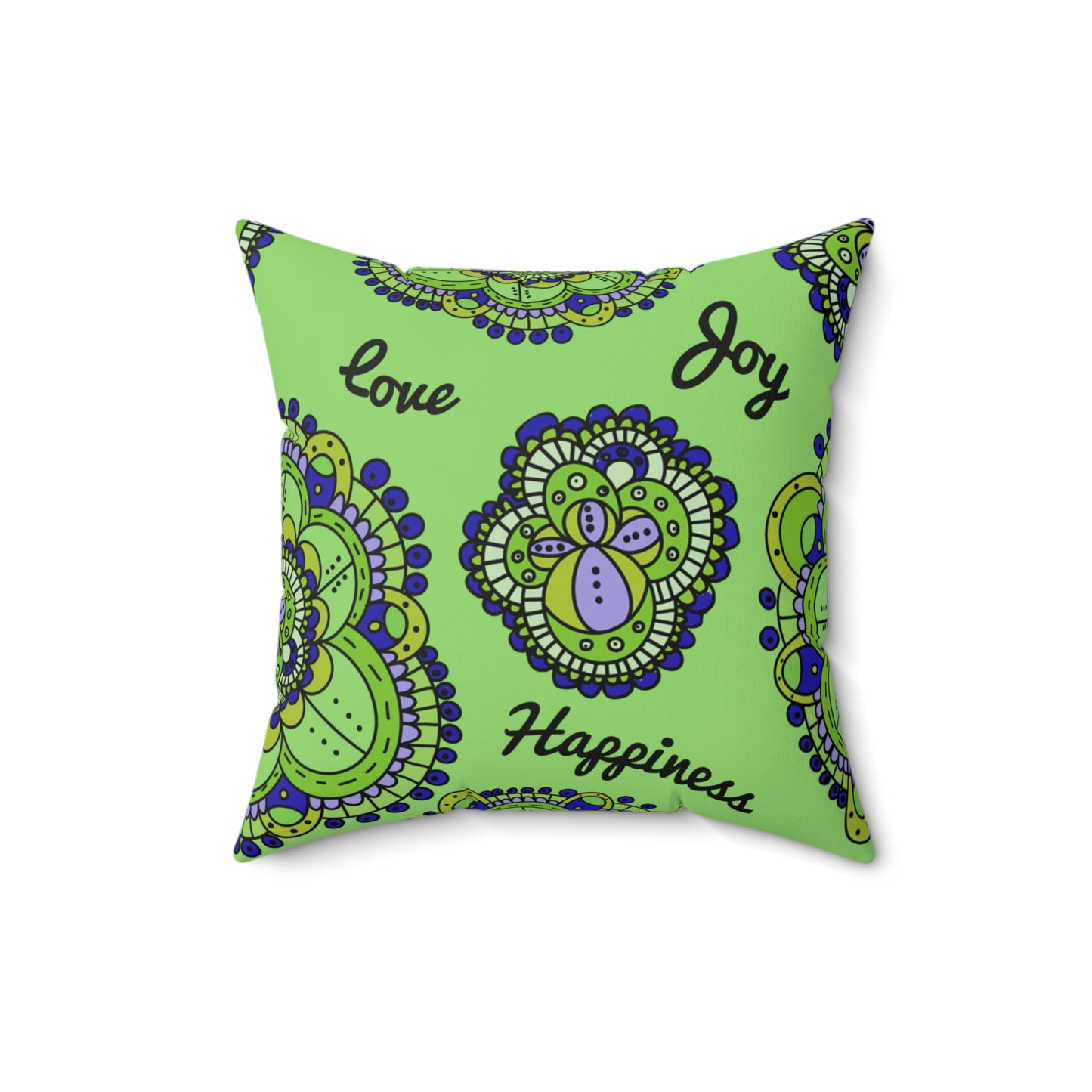 Mandala Green Pillow Positive Words