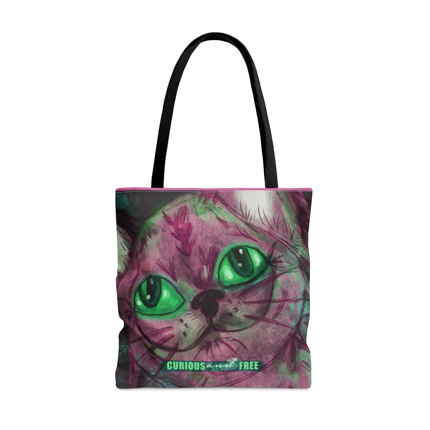 Curious Pink Cat Tote Bag