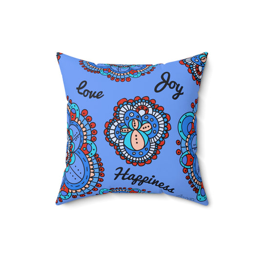 Mandala Blue Pillow Positive Words