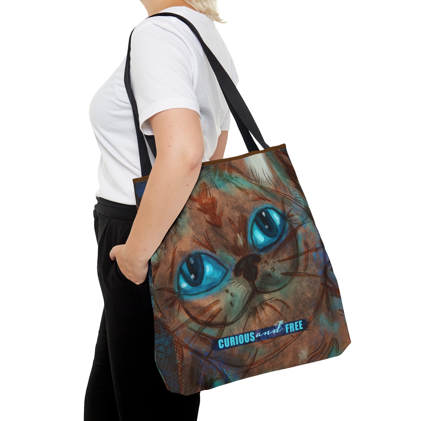 Curious Cat Brown Tote Bag