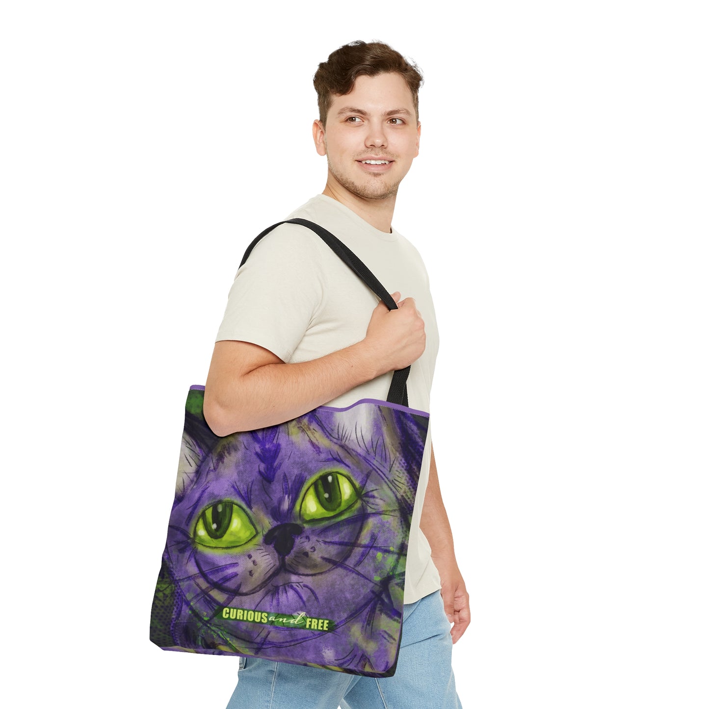 Curious Purple Cat Tote Bag