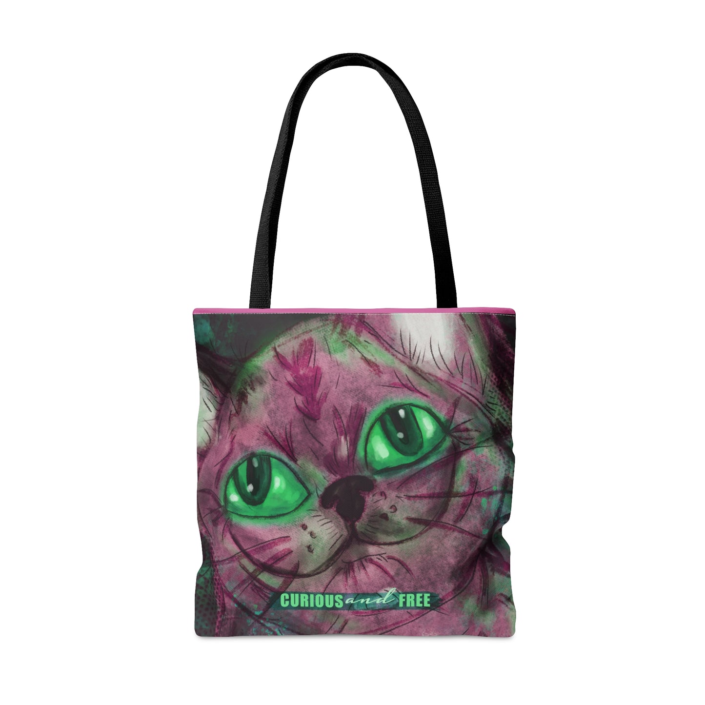 Curious Pink Cat Tote Bag