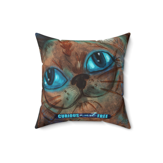 Curious Cat Brown Pillow