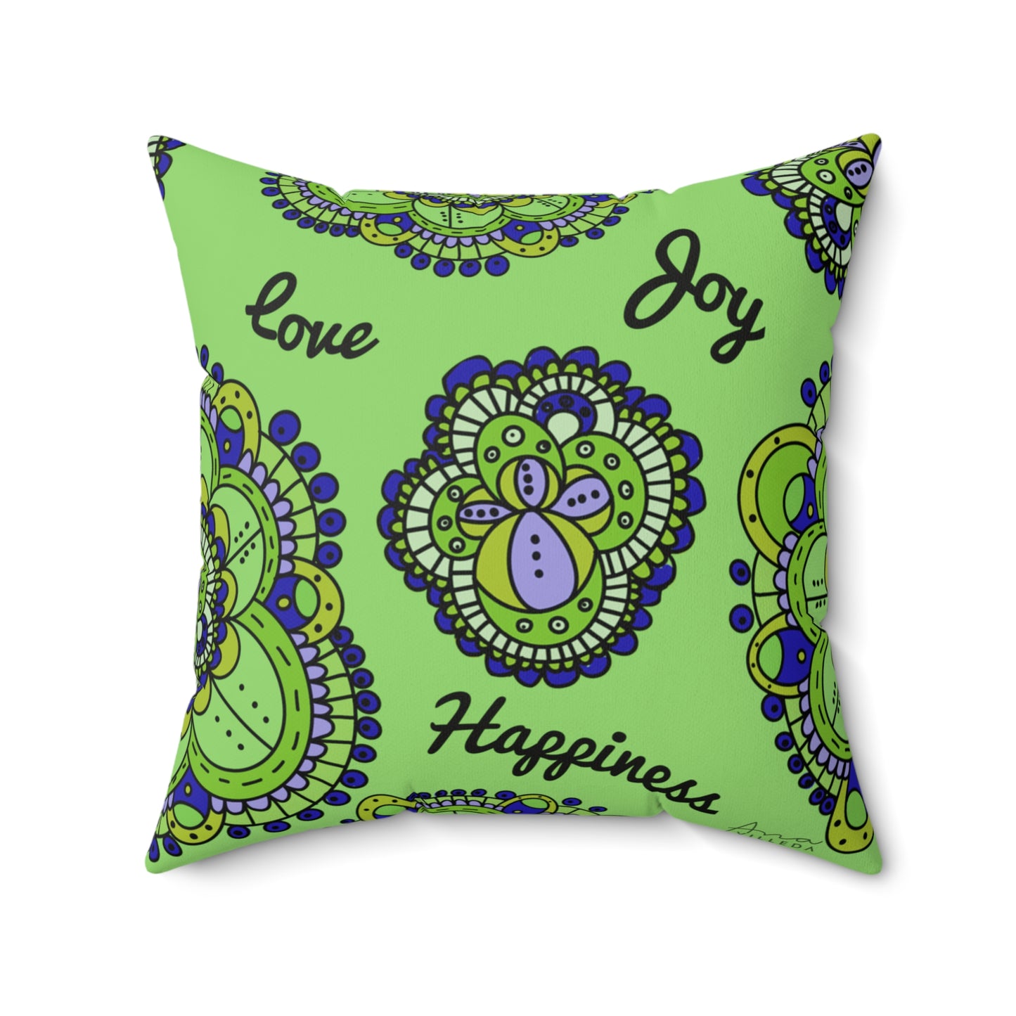 Mandala Green Pillow Positive Words