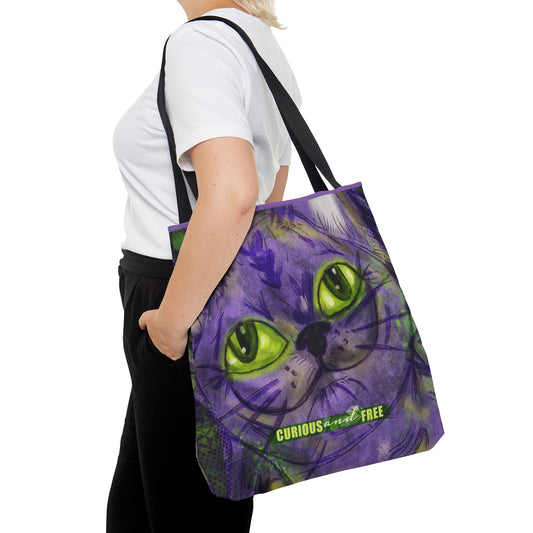 Curious Purple Cat Tote Bag