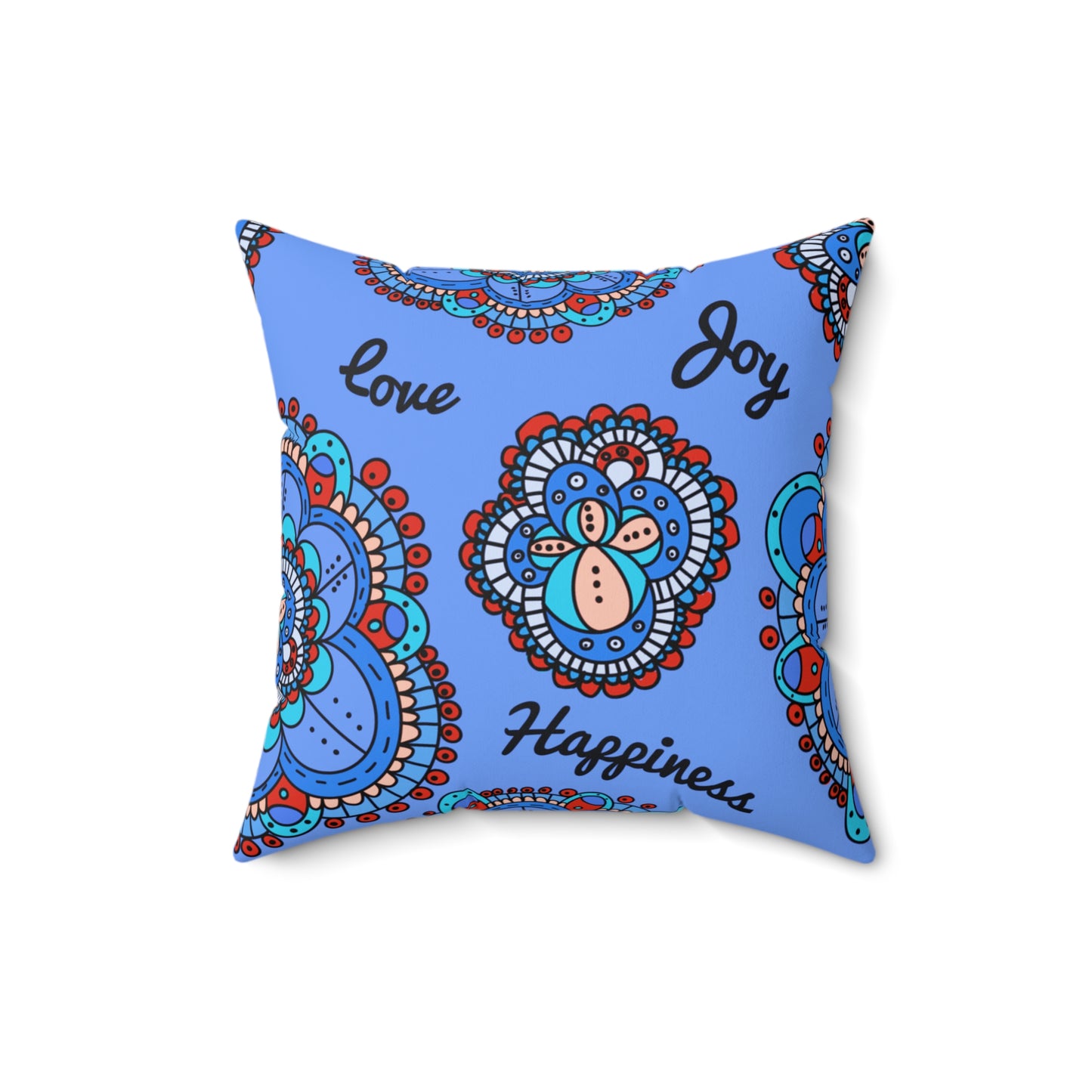 Mandala Blue Pillow Positive Words