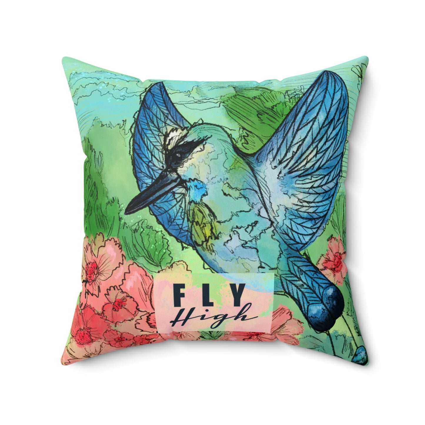 Fly High Blue Bird Pillow